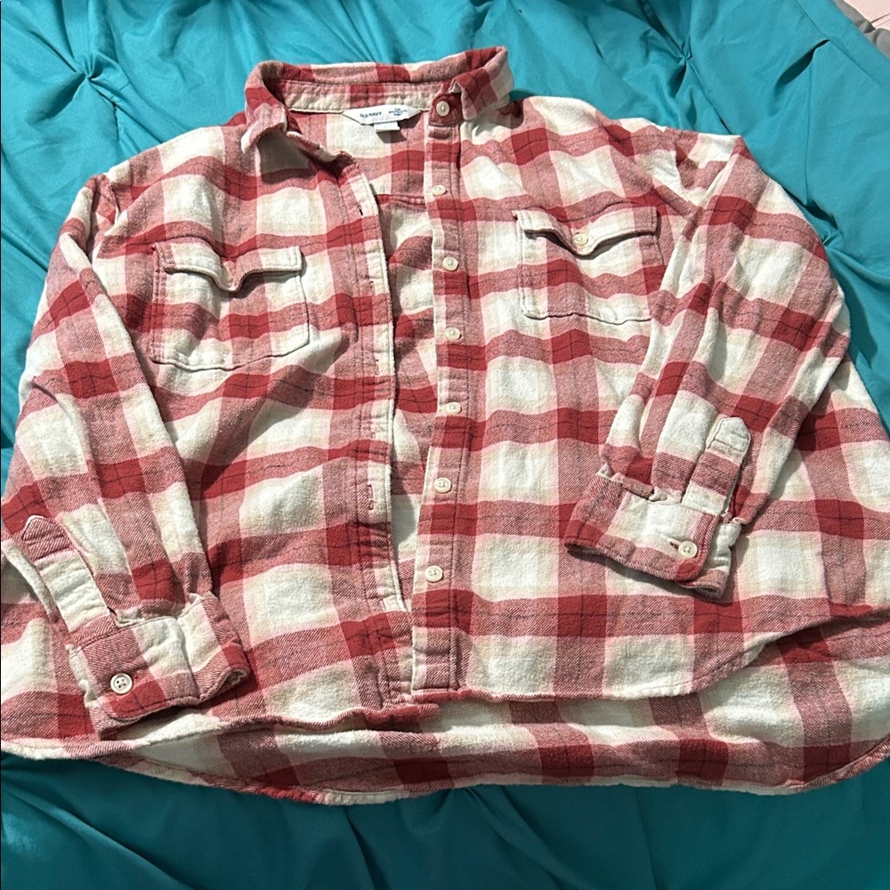Old Navy Red and White Plaid Women's Button Down Shirt